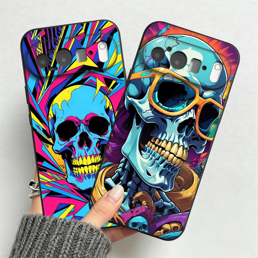 Google Pixel 8A - Casing Tengkorak Seni Pop Neon untuk